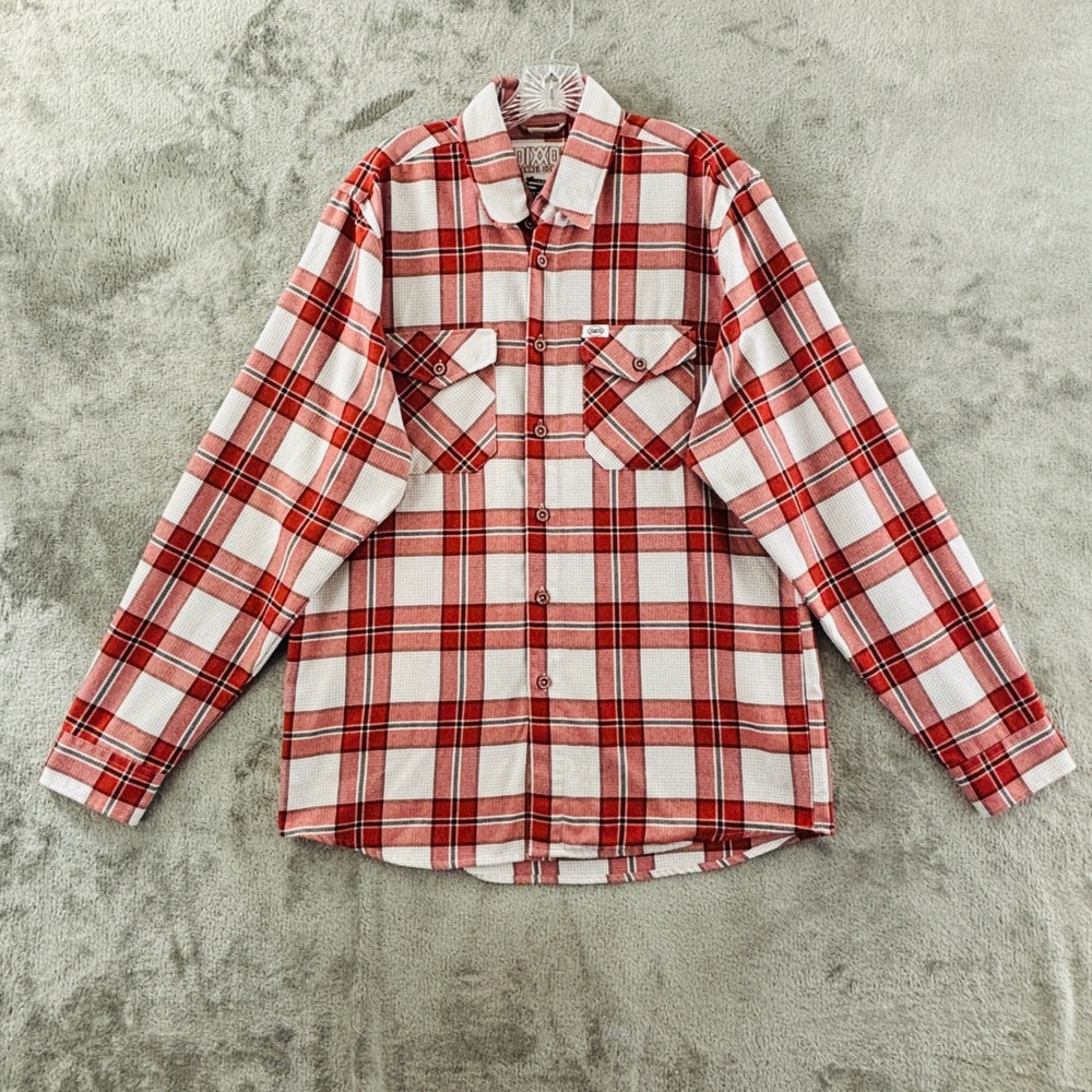 Dixxon Flannel S&S Cycle Button Shirt Mens‎ M Tramp Red White Plaid Long Sleeve
